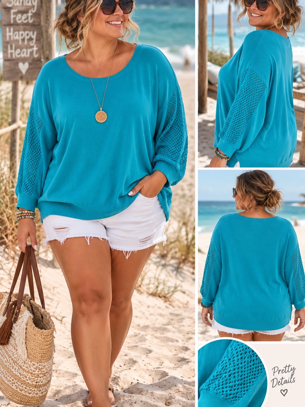 Belle by Kim Gravel Teal Plus-Size Knit Beach Cover-Up